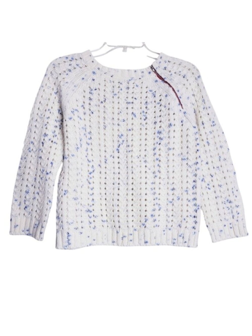 Free People Cream & Blue Speckled Wool Blend Open Knit Sweater Girls Size Large